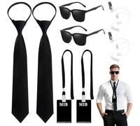 Kodepro Double Agent Costume Accessories Set, Secret Agent Fancy Dress Kit with ID Card Prop Lanyard Fake Earpiece ZipTie Black Frame Sunglasses for Adults Halloween Cosplay Carnival Dress up Party