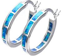 Kodewiet 925 Sterling Silver Hoop Earring, Opal Small Hoop Earring for Women, Hypoallergenic Jewelry Cubic Zirconia Huggie Hoop Earrings Blue, Cubic Zirconia