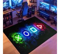 kodhyvj Gaming Area Rug, Black, 119 x 99 cm (Rectangular), Game Controller Pattern, Water Resistant, Machine Made, Polyester, Area Rug, Living Room, Bedroom