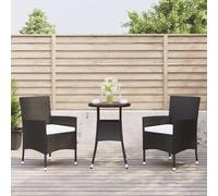 kodi 3 piece garden bistro set in black rattan with cushions