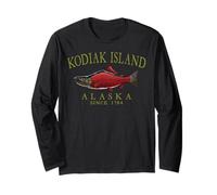 Kodiak Island Alaska Salmon Since 1784 Arched Olive Letters Long Sleeve T-Shirt