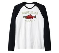 Kodiak Island Alaska Salmon Since 1784 Arched Olive Letters Raglan Baseball Tee