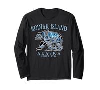 Kodiak Island Alaska Tribal Bear 1784 Pale Blue Letters Long Sleeve T-Shirt