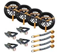 KODIAK STRAPS Adjustable Vehicle Tie Down Kit 4pk Heavy Duty with Snap Hooks -Break Strength 10,000 lbs-Working Load 3333 lbs-Lasso Trailers Ratchet Straps with 4 Axle Straps for for Car, Truck, UTV(