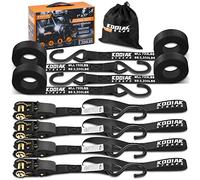 KODIAK STRAPS Ratchet Straps Heavy Duty Tie Down Strap Set 2200 Break Strength - 1" x 17' 4pk with Soft Loops Cargo Truck Bed Tie Downs - Coated Deep S-Hook & Carry Bag for Securing Cargo Black