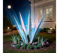 KODIBO 24" Metal Agave Plant Outdoor Decor with Solar Light, Vintage Blue