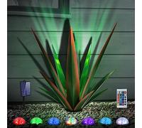 KODIBO Large Metal Agave Plant Outdoor Decor with Solar Light, Dark Green