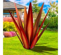 KODIBO Large Tequila Rustic Metal Agave Plants for Outdoor Patio, Home Decor Hand Painted Garden Statue, Lawn Ornaments Yard Stake (Red - L)