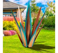 KODIBO Large Tequila Rustic Sculpture, Agave Plants for Outdoor Patio, Home Decor Hand Painted Metal Garden Statue, Lawn Ornaments Yard Stakes (Blue - L)