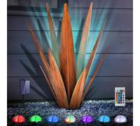 KODIBO Large Tequila Rustic Sculpture, Rustic Metal Agave Plants for Outdoor, Metal Agave Garden Yard Statue, Outdoor Lawn Ornaments Yard Stakes (Rusty - L (W/Solar Light))