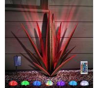 KODIBO Large Tequila Rustic Sculpture, Rustic Metal Agave Plants for Outdoor Patio Yard, Home Decor Hand Painted Metal Agave Garden Yard Statue, Outdoor Lawn Ornaments (Red - L (W/Solar Light))
