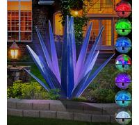 KODIBO Large Tequila Rustic Sculpture, Rustic Metal Agave Plants for Outdoor Patio Yard, Home Decor Hand Painted Metal Agave Garden Yard Statue, Outdoor Lawn Ornaments (Dark Blue - L (W/Solar Light))