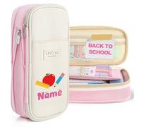 kodinsiivous Personalised Pencil Case, Custom Aesthetic Pencil Pouch with Name & Initials, Large Portable Stationery Bag for Office Supplies, Funny Cute School Pencil Case for Teen Girls Boys (Pink)