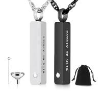 kodivenj 2 Pcs Urn Necklace for Ashes Men Women Cremation Jewellery for Ashes,Black Silver Stainless Steel Bar Pendant Necklace,Memorial Lockets Ashes with Funnel and Flannel Bag
