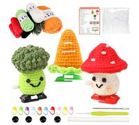 kodivenj Crochet Kit for Beginners, 3Pcs Vegetables Beginners Crochet Kit, Crochet Kit for Adults with Instruction Video Tutorial, Mushrooms, Broccoli, Radish Crochet Birthdays Gift