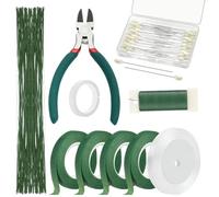 kodivenj Florist Tape,Wreath Making Supplies with Florists Wire,Boutonniere Flower Pin, Wire Cutter, White Ribbon and Double Sided Tape for Bouquets,10pcs Floristry Supplies for DIY Bouquet Stem Wrap