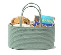 Kodomoore Nappy Caddy - Cotton Rope Baby Storage Basket for Newborn Essentials - Portable Organiser for Changing Table, Nursery or Car - Gift Basket for Baby Shower - Green