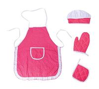 Kodxylytix 4pcs Kids Kitchen Pretend Play Toys with Apron & Chef Hat Oven Mitt Hot Pad