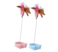 Kodxylytix Cat Feather Teaser Collar Hands Free Funny Indoor Cats Teasing Wand 1pcs Pink 1pcs Blue 1 Pc Pink 1 Pc Blue 23.5 cm