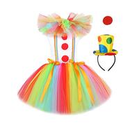 Kodxylytix Child Girl Clown Costume Mesh Tutu Dress Outfits with Top Hat Headband Size M