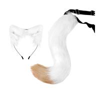 Kodxylytix Fox Ears and Tail Cat Ear Headband Headwear for Party Prom Halloween White 50 cm