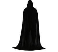 Kodxylytix Velvet Hooded Cloak Long Robe Witch Capes Halloween Costume 170 cm Black