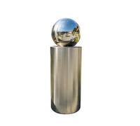 Köhko® Ball fountain diameter 25 cm with integrated LED lighting, 60 cm high cylindrical stainless steel bucket, high-gloss polished, steel garden fountain