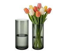 Koelaa 2 Piece Set Clear Grey Acrylic Flower Vases 10x20cm and 12x25cm, Unbreakable, Shatter-Proof Plastic Cylinder Vases for Flower Arrangement, Wedding, Living Room Decor, Gift (Mother’s Day)