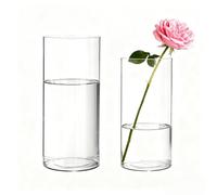 Koelaa 2 Piece Set Transparent Acrylic Flower Vases 12x25cm and 10x20cm, Unbreakable, Shatter-Proof Plastic Cylinder Vases for Flower Arrangement, Mother’s Day, Wedding, Living Room Decor