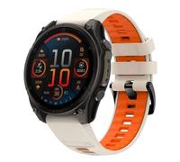 Koelaa 22mm Quick Fit Silicone Watch Strap for Garmin Forerunner 965/955/945/935, Fēnix 8 Pro/8/E 47mm/Fēnix 7/Solar/6, Descent G1/G2 - Soft Breathable Double Colour Design - Starlight + Orange