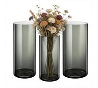 Koelaa 3 Piece Set Clear Grey Acrylic Flower Vases, Unbreakable, Shatter-Proof Plastic Cylinder Vases for Flower Arrangement, Mother’s Day, Wedding, Living Room Decor(10x20cm and 12x25cm and 15x25cm)