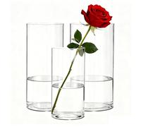 Koelaa 3 Piece Set Transparent Acrylic Flower Vases, Unbreakable, Shatter-Proof Plastic Cylinder Vases for Flower Arrangement, Mother’s Day, Wedding, Living Room Decor(12x25cm and 10x20cm and 15x25cm)