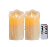 Koelaa Battery Candles, [2 Pack] Flameless, Flickering Candles, Battery Operated Candle, Remote LED Candle with Timing Function for Christmas, Halloween, Festivals Decoration-7.5 * 12.5cm