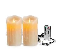 Koelaa Flameless Candles, [2 Pack] Rechargeable, Flickering LED Candles with Remote Control, Charging Candle with USB Cable, Battery Candle for Christmas, Halloween, Festivals Decoration-7.5 * 10cm