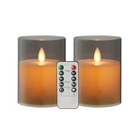 Koelaa Flameless LED Candles 2 Pack - Battery Operated with Remote, Realistic Flickering Flames, Acrylic Pillar Candles for Wedding/Christmas/Home Decor, Indoor Outdoor Use-7.5x10 cm