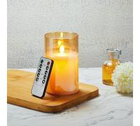 Koelaa LED Candle - Gold Glass Flameless Candles with Remote Control & Timer, Real Wax Battery Operated Candle - Flickering Effect for Christmas, Wedding, Home Decor - 7.5 x 10cm