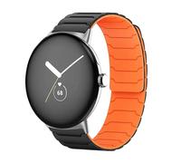Koelaa Magnetic Silicone Sport Watch Strap Compatible with Google Pixel Watch 1/2/3/4 41mm, Soft Breathable Adjustable Replacement Band for Men Women - Black + Orange