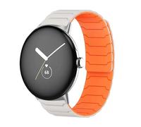 Koelaa Magnetic Silicone Sport Watch Strap Compatible with Google Pixel Watch 4/3 45mm, Soft Breathable Adjustable Replacement Band for Men Women - Starlight + Orange