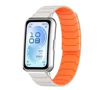 Koelaa Magnetic Silicone Sport Watch Strap Compatible with Huawei Band 11, Soft Breathable Adjustable Replacement Band for Huawei Band 11 Pro for Men Women - Starlight + Orange
