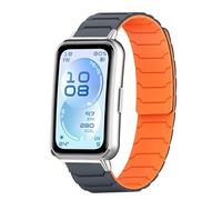 Koelaa Magnetic Silicone Sport Watch Strap Compatible with Huawei Band 11, Soft Breathable Adjustable Replacement Band for Huawei Band 11 Pro for Men Women - Grey + Orange