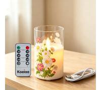 Koelaa Rechargeable Flameless Glass LED Candle with Remote, Battery Operated Real Wax Realistic Flickering Chargeable Light for Cosy Home Wedding Christmas Party Dining Table Decor - 7.5 * 12.5cm