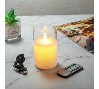 Koelaa Rechargeable LED Candles, Glass Candle with Remote, Battery LED Candles, Chargeable Flameless, Flickering Candle with Timing Function for Christmas, Festivals, Weddings Decoration-15cm