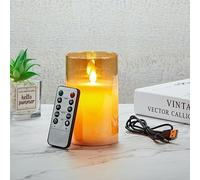Koelaa Rechargeable LED Candles, Gold Glass Candle with Remote, Battery LED Candle, Chargeable Flameless, Flickering Candles with Timing Function for Christmas, Festivals, Weddings Decoration-10cm