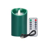 Koelaa Rechargeable LED Candles, Green Flameless, Charging LED Candles with USB Cable, Candle with Remote and Timer, Battery Candle for Christmas, Halloween, Festivals Decoration-7.5 * 15cm
