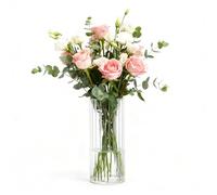 Koelaa Transparent Acrylic Flower Vase, Shatter-Proof Plastic Cylinder Vase, Ribbed Vases for Flowers for Mother’s Day, Wedding, Home, Living Room, Dining Table, Office Decor - 10x25cm