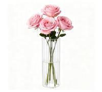 Koelaa Transparent Acrylic Flower Vase, Shatter-Proof Plastic Cylinder Vase, Ribbed Vases for Flowers for Mother’s Day, Wedding, Home, Living Room, Dining Table, Office Decor - 10x30cm