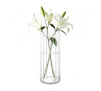 Koelaa Transparent Acrylic Flower Vase, Shatter-Proof Plastic Cylinder Vase, Ribbed Vases for Flowers for Mother’s Day, Wedding, Home, Living Room, Dining Table, Office Decor - 12x40cm