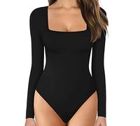 KOEMCY Bodysuit for Women Long Sleeve Bodysuit Square Neck Shapewear Women's Shaping Bodysuit Slim Fit Stretchy Leotard Jumpsuit Tops