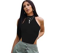 KOEMCY Bodysuit for Women Shapewear One Piece Sexy Turtle Neck Tank Tops Leotard Teddy Negligee Jumpsuit Tops Snap Crotch Underwear (Black,L)