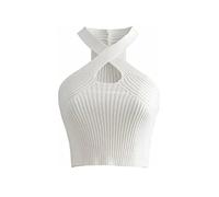 KOEMCY Crop Tops for Women Crisscross Halter Tank Tops for Women Sexy Summer Sleeveless Crop Tops Cropped Tank Tops (White)